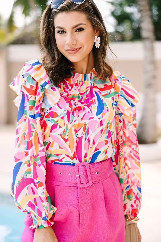 Look On The Bright Side Pink Abstract Blouse Modern Women's Tech