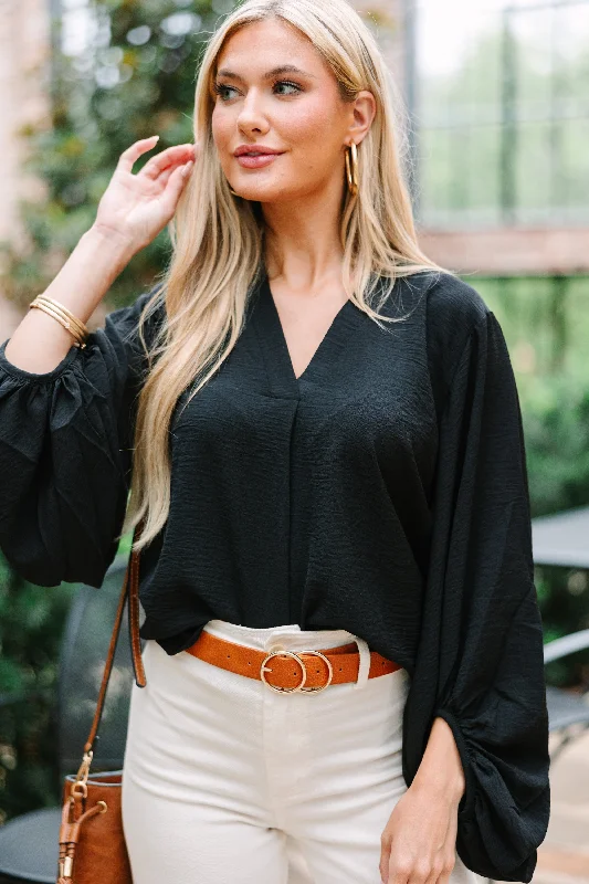 Thanks To You Black Bubble Sleeve Blouse Youthful Women's Anime - inspired