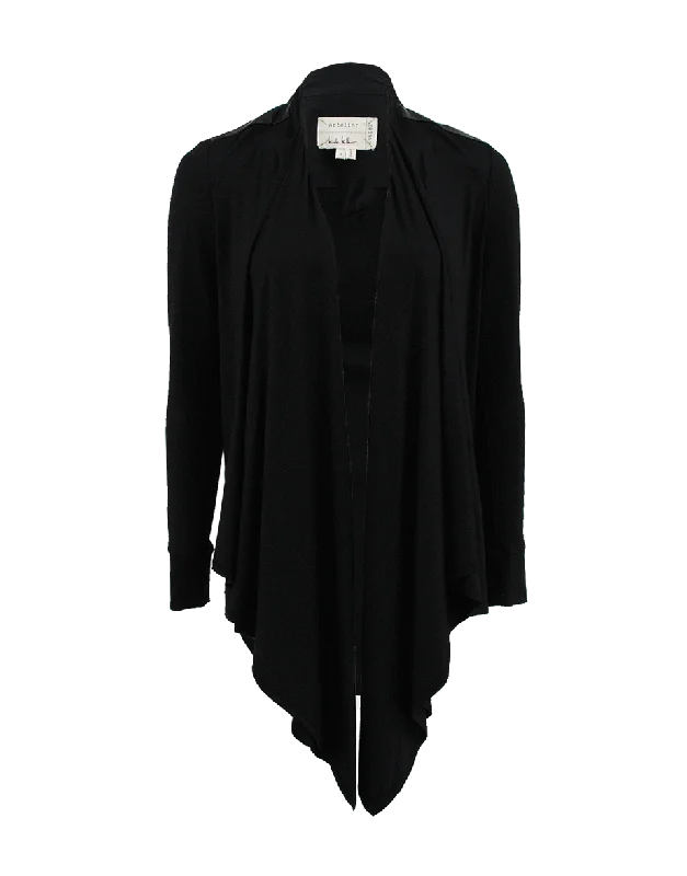 Long Sleeve Drape Leather Cardigan Sleek Women's Metallic