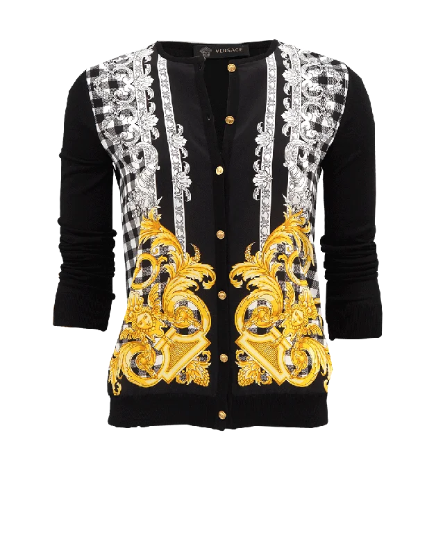 Long Sleeve Silk Front Cardigan Classic Women's Pin - striped