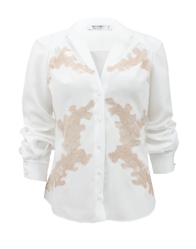 Long Sleeve Open Neck Lace Blouse Dynamic Women's High - energy