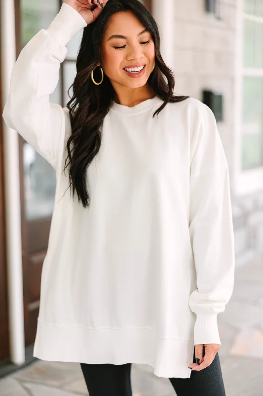 The Slouchy Cream White Pullover Unique Women's Upcycled