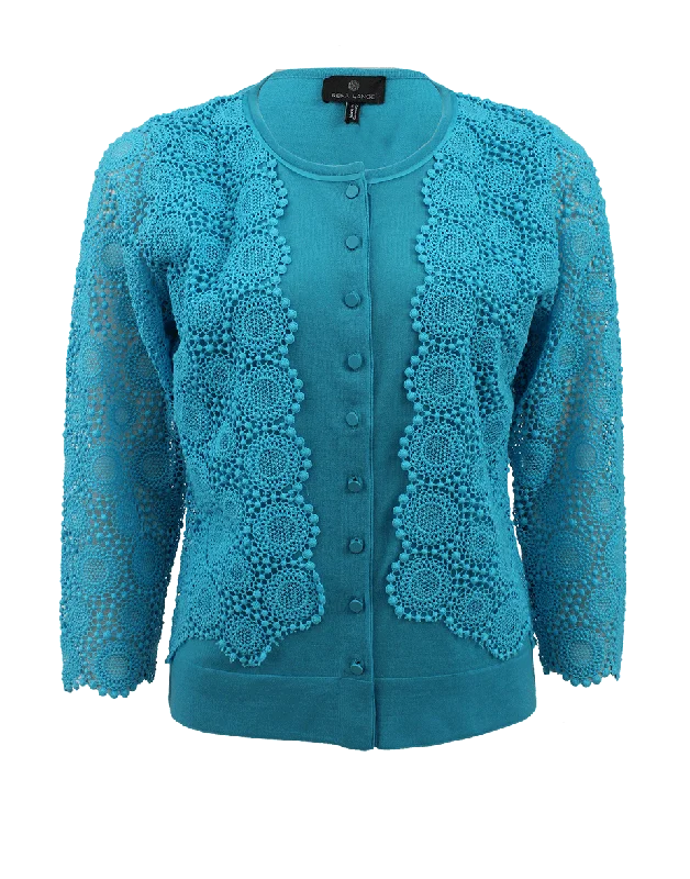 Quarter Sleeve Crochet Cardigan Laid - back Women's Vibe
