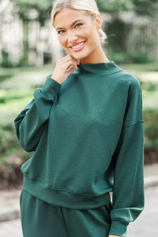 Happy Again Hunter Green Mock Neck Pullover Trendy Women's 