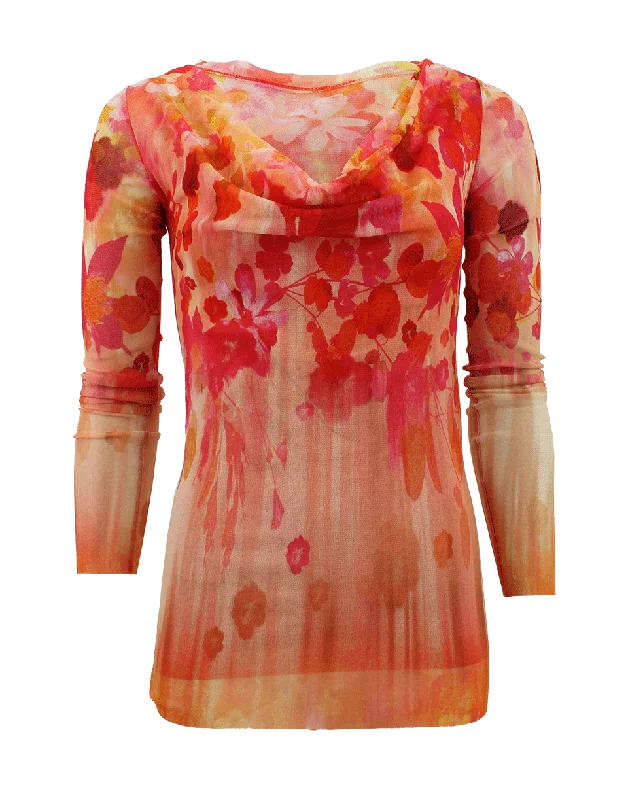 Long Sleeve Cowl Neck Floral Print Top Sharp Women's Italian
