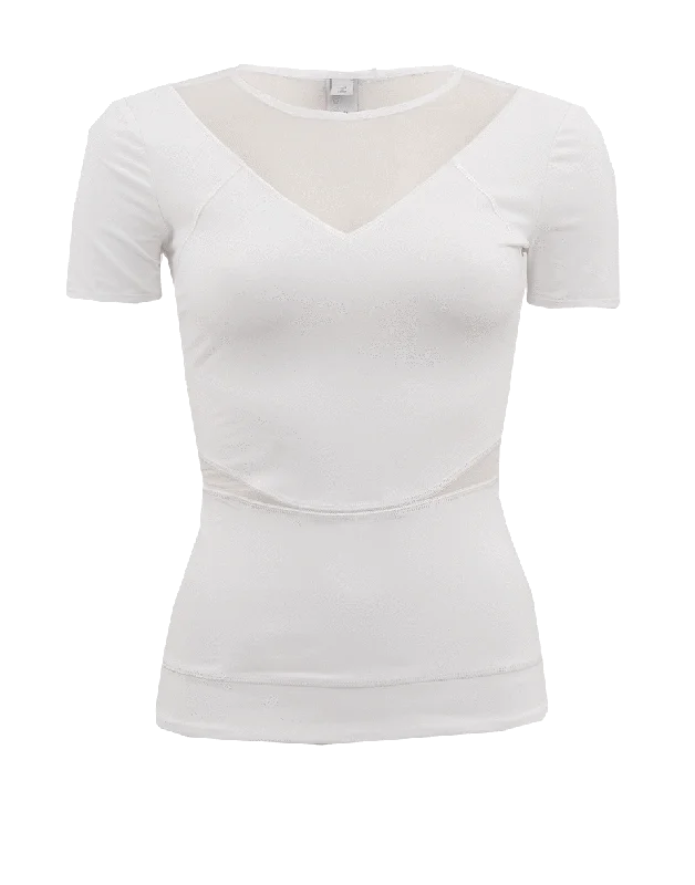 Short Sleeve Mesh Insert Top Refined Women's Velvet