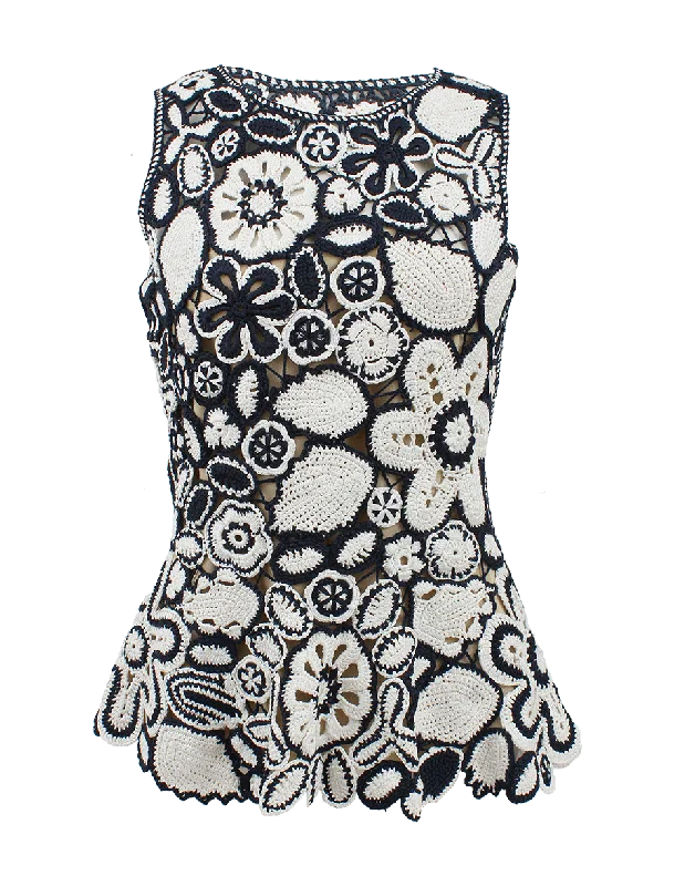 Sleeveless Jewelneck Crochet Peplum Top Refined Women's 