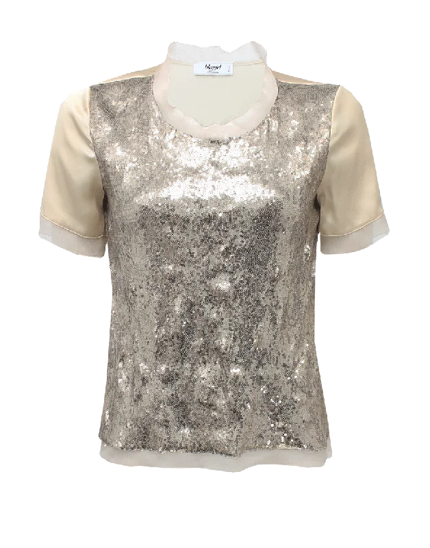 Short Sleeve Sequin Front Blouse Disco