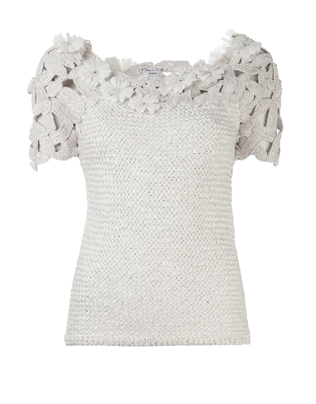 Jewel Neck Crochet Top Relaxed Women's 