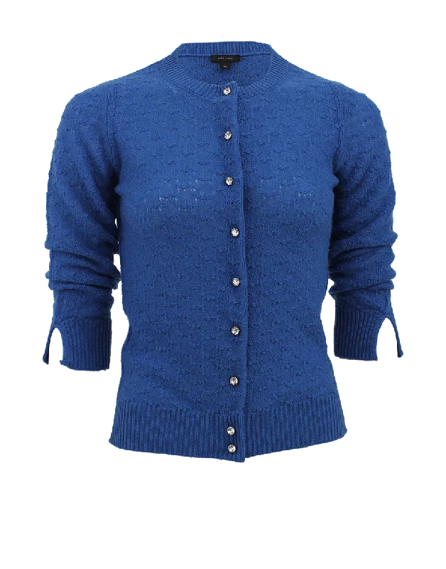 Quarter Sleeve Jewel Button Cardigan Stylish Women's Neon