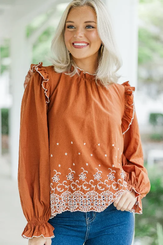 Feeling Appreciated Dark Amber Eyelet Blouse Vacation