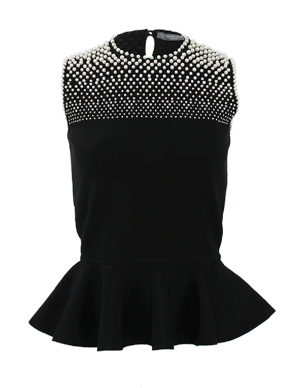 Sleeveless Pearl Degrade Embroidered Top Geometric