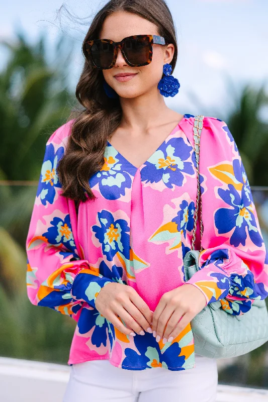 Know It All Pink Floral Blouse Elegant Women's 