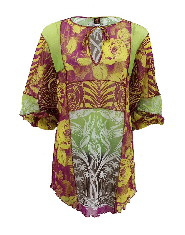 Long Sleeve V-Neck Mixed Print Cover Up Traditional Women's 