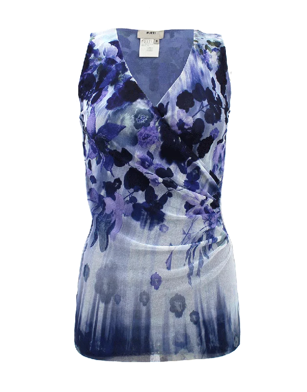 Sleeveless V-Neck Floral Print Tank Laid - back Women's Style