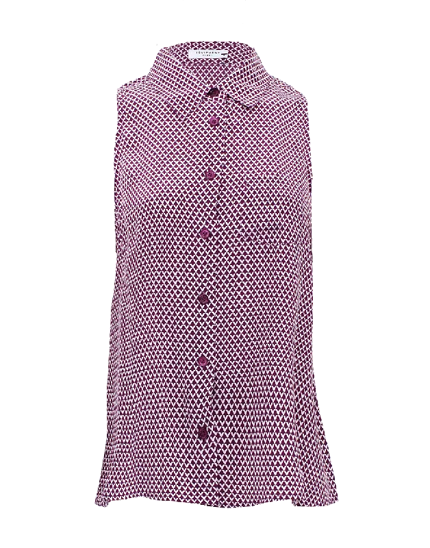Sleeveless Button Down Diamond Top Feminine Women's Soft 