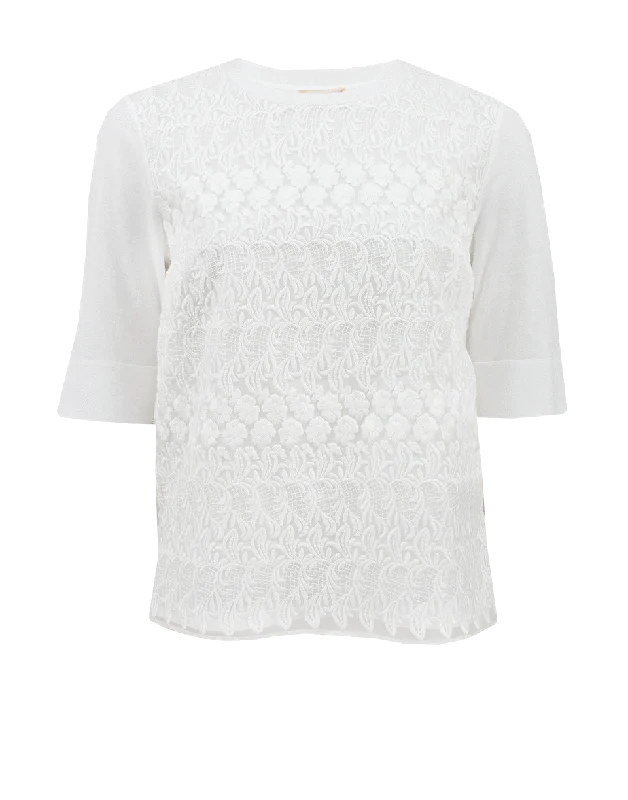 Short Sleeve Embroidered High Low Tee Contemporary 