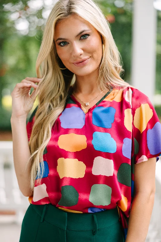Make It Your Own Burgundy Red Abstract Blouse Preppy Women's College