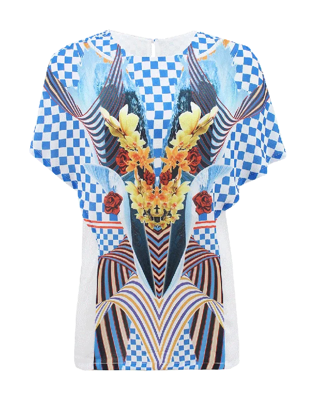 Short Sleeve Crashing Wave Silk Top Cashmere