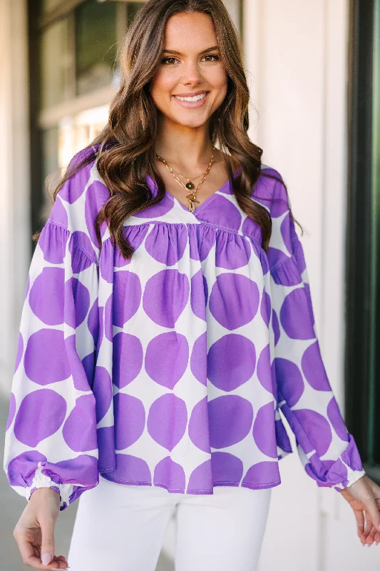 On My Mind Lavender Purple Abstract Blouse Laid - back Women's Vibe