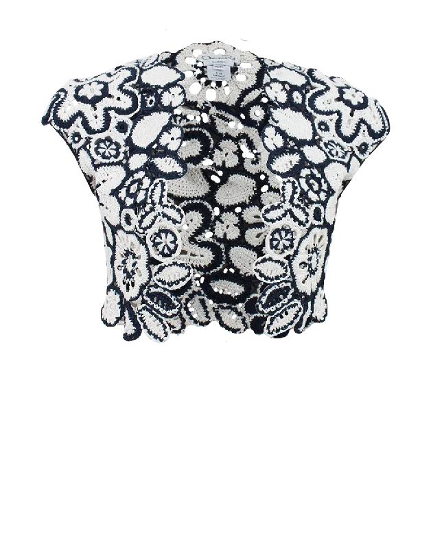 Short Sleeve Floral Knit Cardigan Elegant Women's Formal 