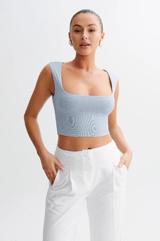 Linley Recycled Nylon Cropped Top - Dusty Blue Sporty Women's Athleisure 