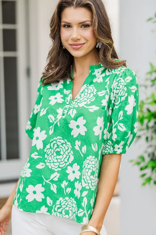 Walk On By Green Floral Blouse Refined Women's Hand - crafted