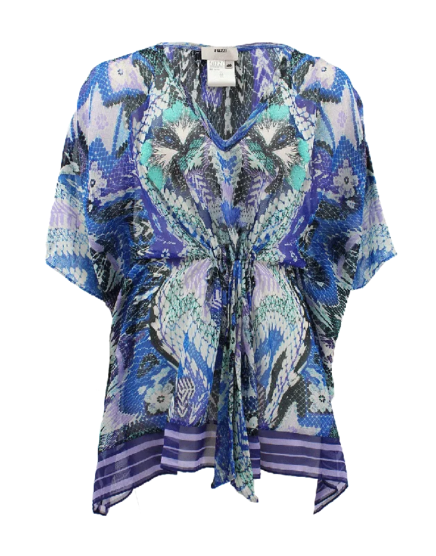 V-Neck Cinch Waist Printed Caftan Edgy Women's Punk