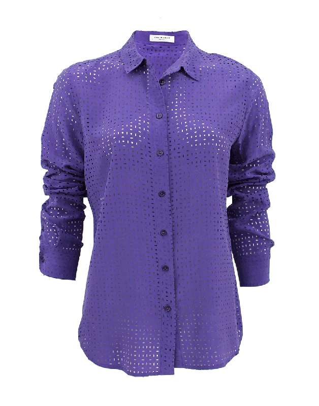 Long Sleeve Perforated Button Down Blouse Traditional Women's Wool