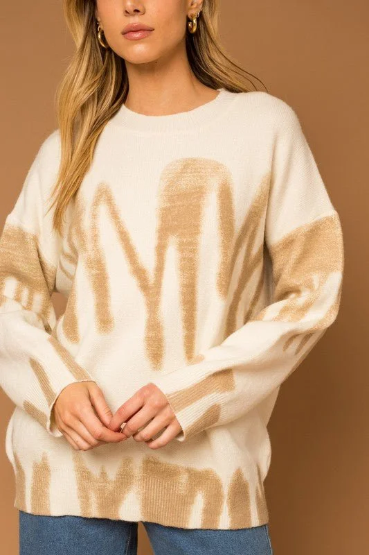 Long Sleeve Spray Print Sweater Cashmere