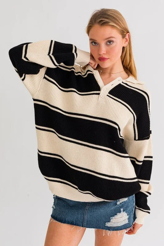 Collared Oversized Sweater Top Monochromatic Office Style