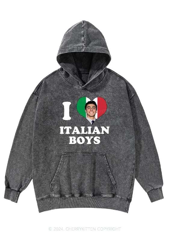 I Love Italian Luigi Y2K Washed Hoodie Cherrykitten Artistic Women's Avant - 