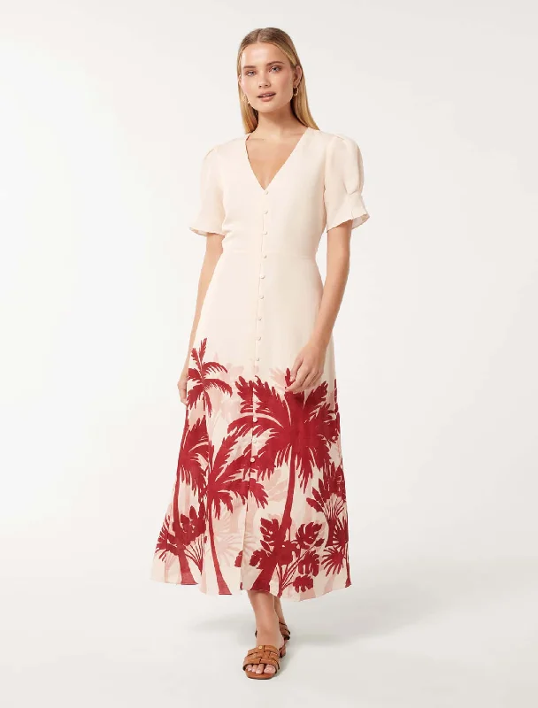 Jaz Printed Linen Midi Dress Confident Women's Power