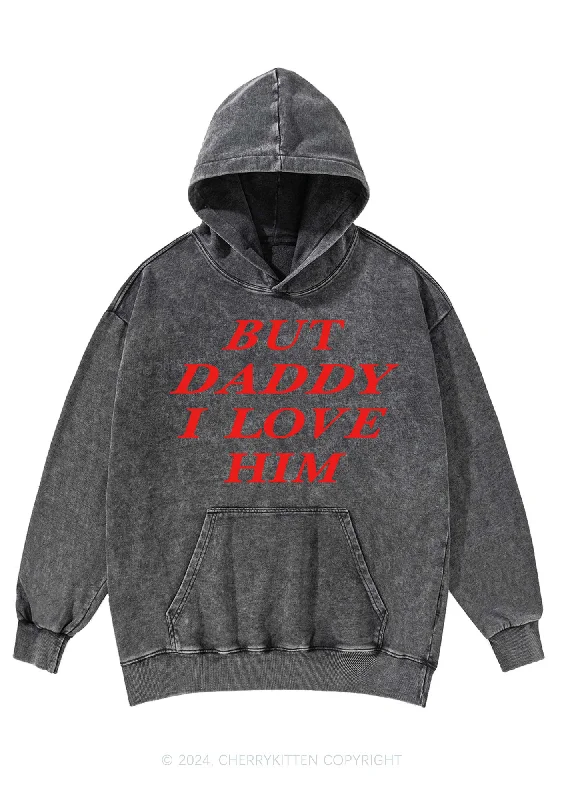 But Daddy I Love Him Y2K Washed Hoodie Cherrykitten Dapper Women's Bow - adorned