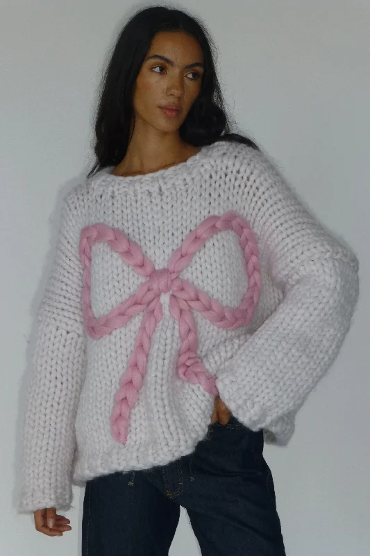 Bella Bow Chunky Knit Sweater Feminine Women's Style 