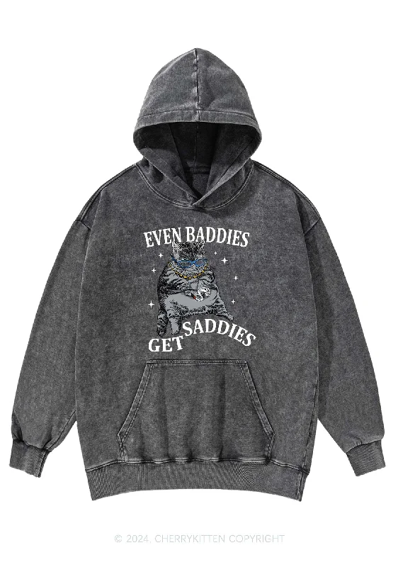 Even Baddies Get Saddies Y2K Washed Hoodie Cherrykitten Hip Women's Urban