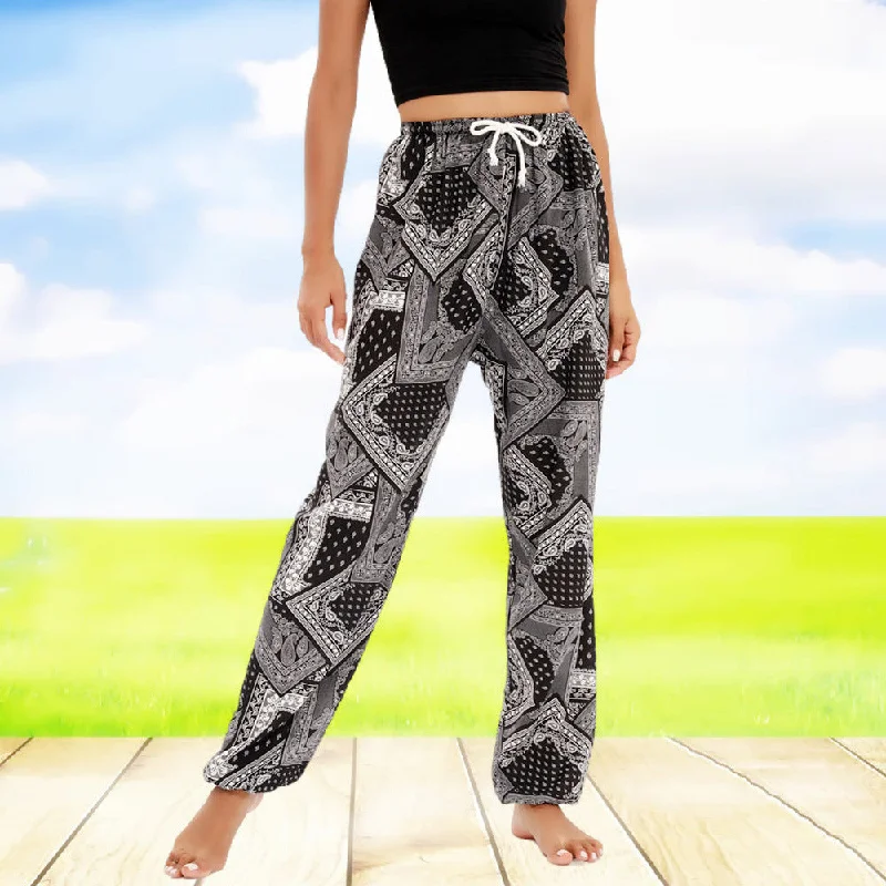 Vintage Print Drawstring Elastic Waist Wide Leg Wholesale Pants For Women Bold Women's Animal Print