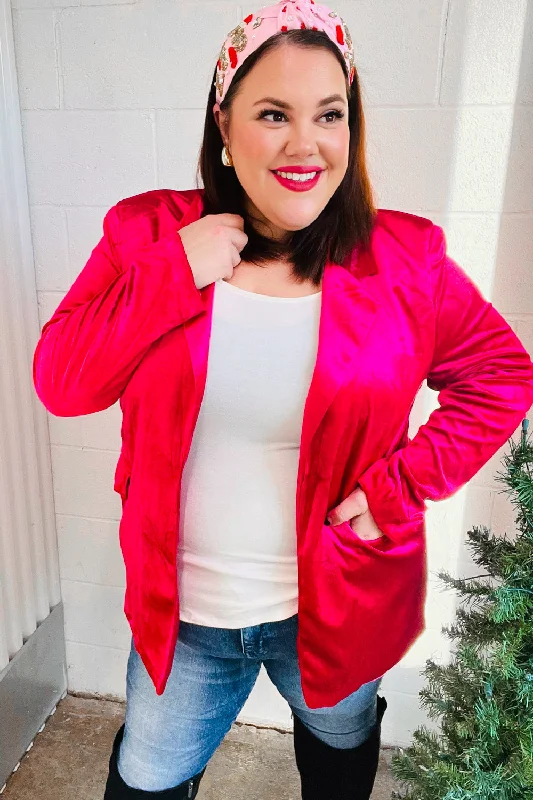 Dazzling Magenta Velvet Lapel Blazer Athletic Women's High - 