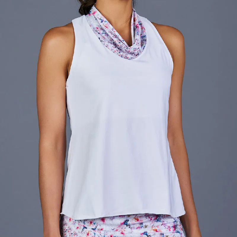 Boho Luxe Cowl-neck Racerback Top (White) Monochromatic Office Style
