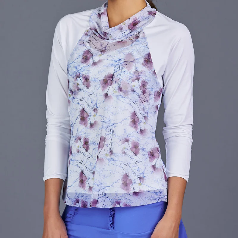 Spring Marble Sheer-body Drape Neck Top Refined Women's Hand - crafted