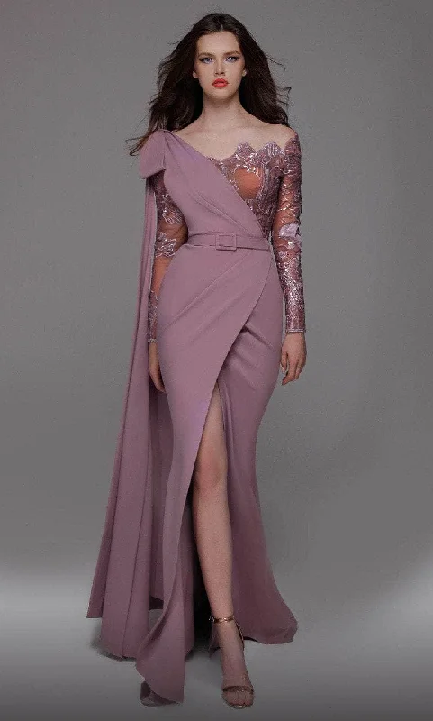 MNM Couture 2688 - Side Caped Crepe Formal Dress Youthful Women's Anime - inspired