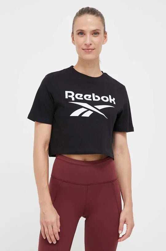 REEBOK WOMEN'S BIG LOGO CROP BLACK TEE Hip Women's Retro