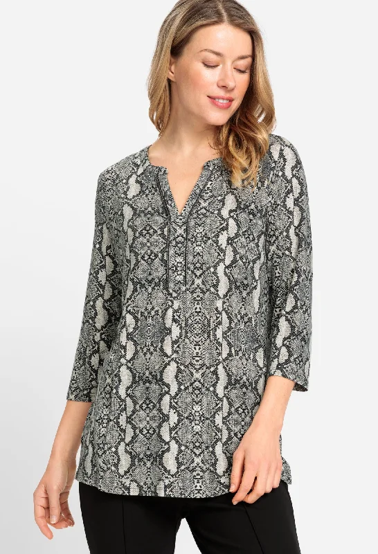Snake Print V Neck Top Classic Women's Tweed