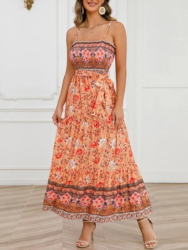 BerryBetty - Women's long bohemian dress with straps Artistic Women's Hand - painted