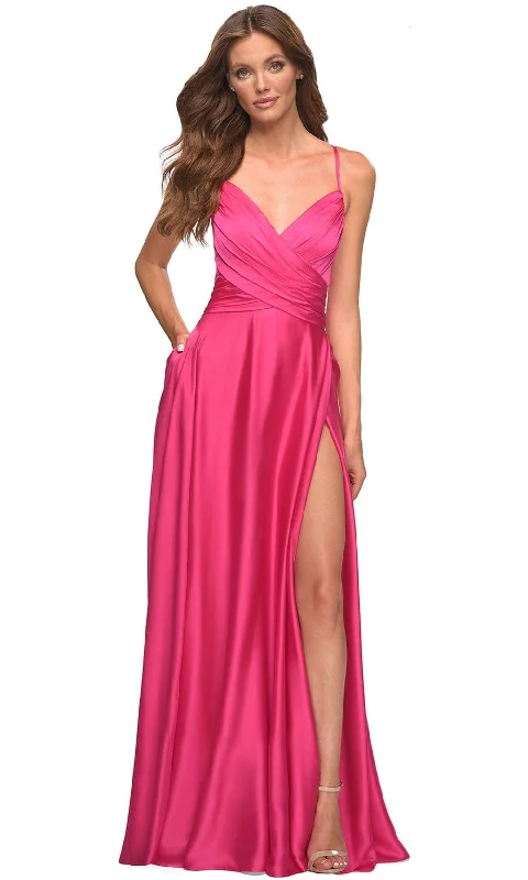 La Femme 30616 - Ruched V-Neck Evening Dress Minimalist Women's Casual