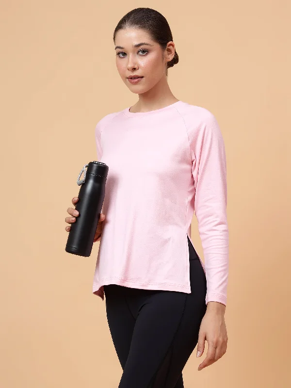 Fitkin Women Pink Long-sleeved Side Slit Tshirt Traditional Women's 