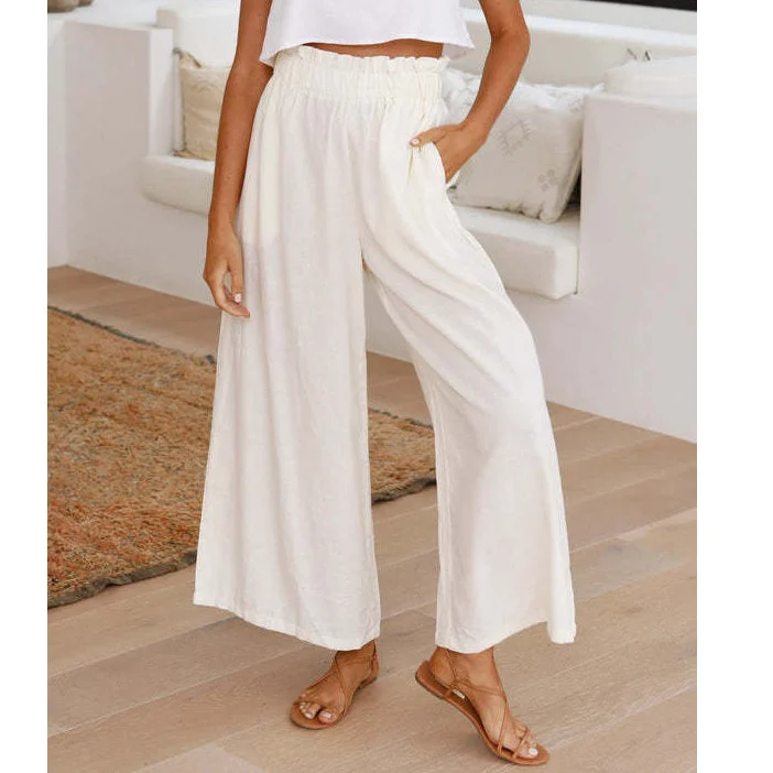 High Waist Cotton & Linen Casual Loose Women'S Long Wide Leg Trousers Wholesale Pants Feminine Women's Style 