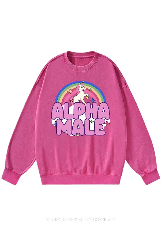 Rainbow Unicorn Alpha Male Y2K Washed Sweatshirts Cherrykitten Women