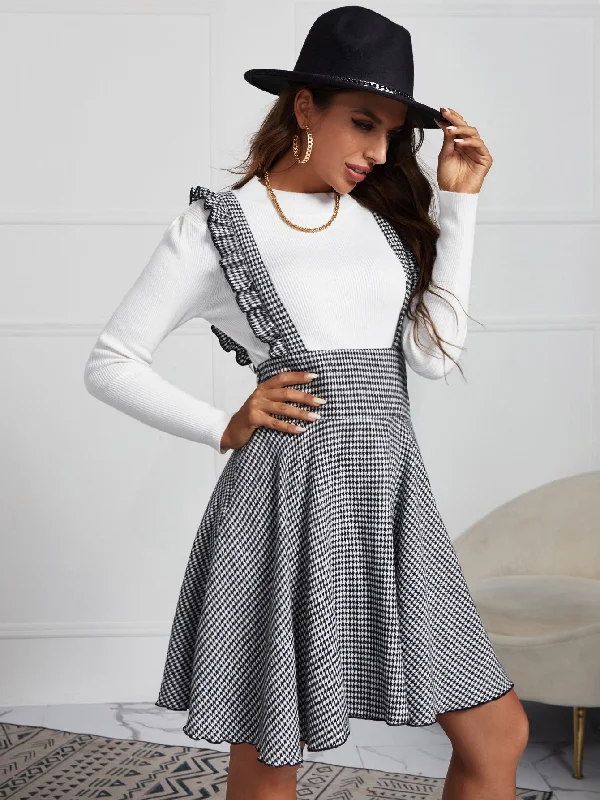 Houndstooth Ruffle High Waist Short Dress Compression