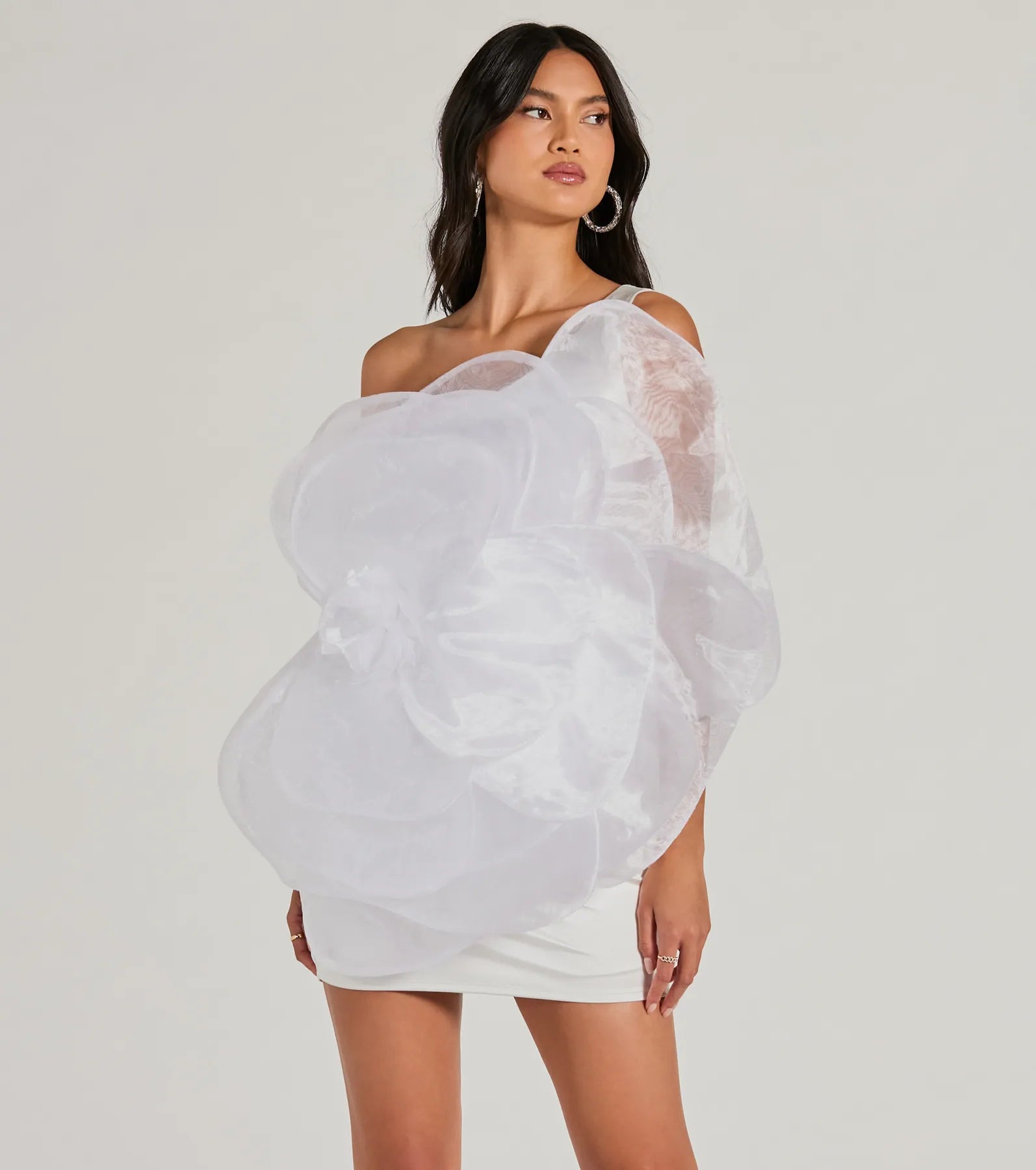 Kerry One-Shoulder Flower Satin Mini Dress Traditional Women's Wool